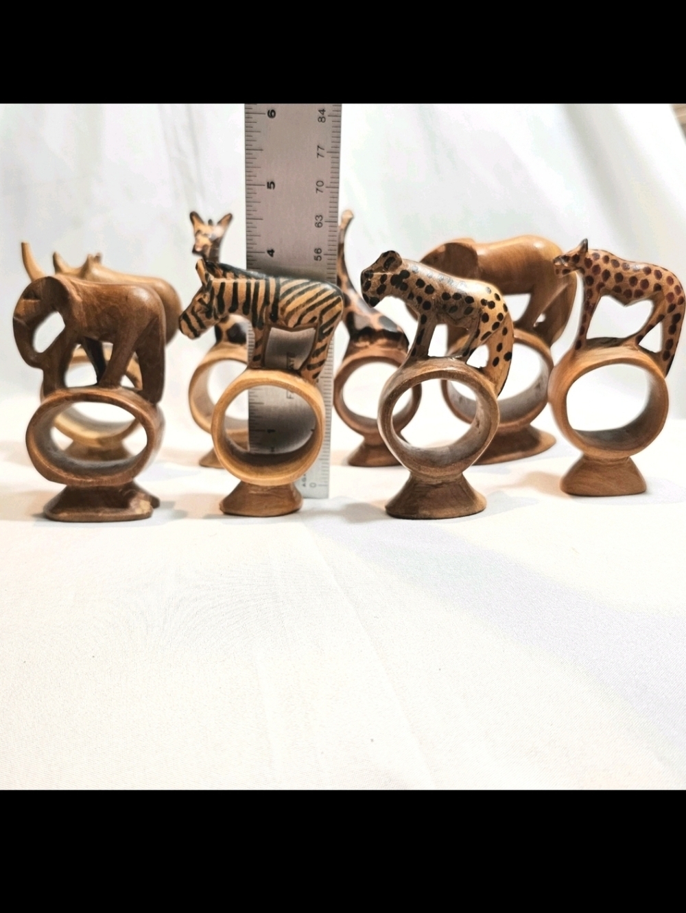 8 Handcarved Wooden Safari Animal Napkin Ring Holders - Picture 2 of 10